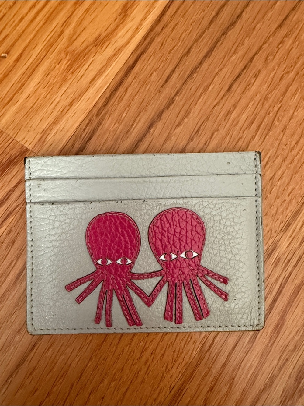 Min & Mon Leather Card Holder with Pink Octopus Appliqué